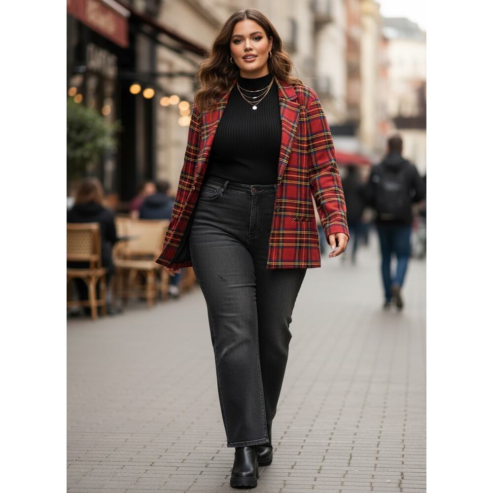 Torrid x Betsey Johnson Red Plaid Blazer – Size 4 (26/28 Equivalent)